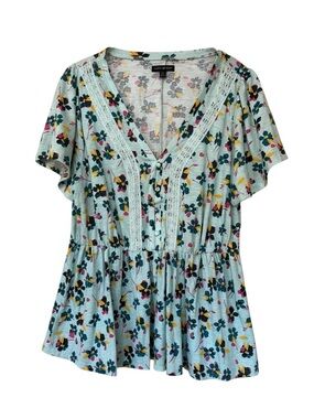 Lane Bryant 18/20 Floral Lace Trim Peplum Babydoll Top Plus Size